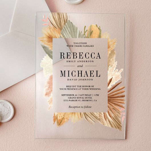 Boho Pampas Dried Palm Wedding Acryleinladungen