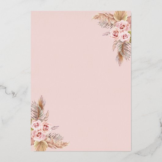 Boho Pampas Dusty Pink Brautparty Rose Gold Folieneinladung (Rückseite)