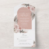 Boho Pampas Dusty Pink Floral Wedding All In One Einladung (Innen Boden)