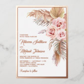 Boho Pampas Dusty Pink Rose Wedding Gold Folieneinladung (Vorderseite)
