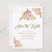 Boho Pampas Dusty Pink Roses Pumpkin Wedding Save The Date (Vorderseite)