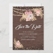 Boho Pampas Dusty Pink Roses Wood Pumpkin Wedding Save The Date (Vorderseite)