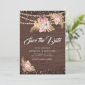 Boho Pampas Dusty Pink Roses Wood Pumpkin Wedding Save The Date (Stehend Vorderseite)