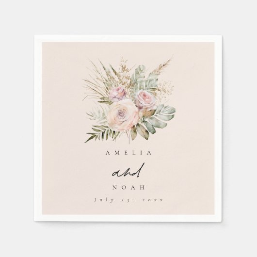 Boho Pampas Dusty Rose Wedding Serviette (Vorderseite)