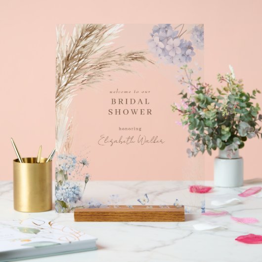 Boho Pampas Eisblaue Brautparty Acrylschild (Hochzeit)