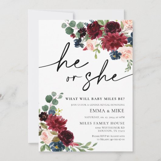 Boho Pampas, er oder sie, Geschlecht offenbaren Ei Einladung (Vorderseite)