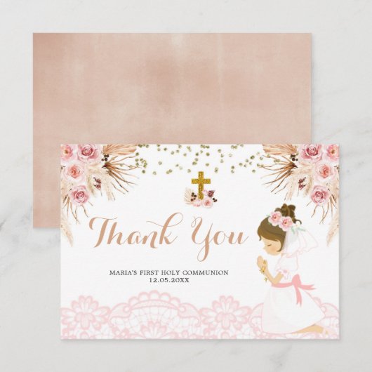 Boho Pampas Erste Kommune Danke Karte (Vorne/Hinten)