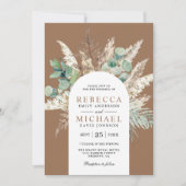 Boho Pampas Eucalyptus Arch Beige Tan Wedding Einladung (Vorderseite)