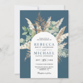 Boho Pampas Eucalyptus Arch Dusty Blue Wedding Einladung (Vorderseite)