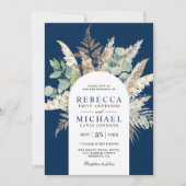 Boho Pampas Eucalyptus Arch Navy Blue Wedding Einladung (Vorderseite)