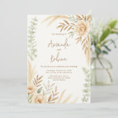 Boho Pampas & Eucalyptus Wedding Einladung (Stehend Vorderseite)