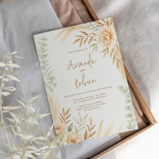 Boho Pampas & Eucalyptus Wedding Einladung