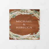 Boho Pampas Eucalyptus Wreath Terracotta Wedding Dreifach Gefaltete Einladung (Cover)
