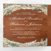 Boho Pampas Eucalyptus Wreath Terracotta Wedding Dreifach Gefaltete Einladung (Innen Erste Seite)