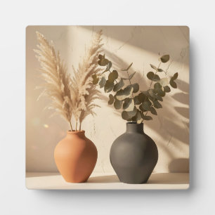 Boho-Pampas-Eukalyptus-Keramikvasen-Stillleben Fotoplatte