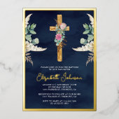 Boho Pampas Eukalyptus Navy Taufe Folieneinladung (Vorderseite)