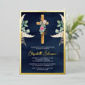 Boho Pampas Eukalyptus Navy Taufe Folieneinladung (Stehend vorne)