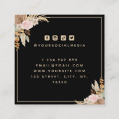 Boho Pampas Floral Black Quadratische Visitenkarte (Rückseite)
