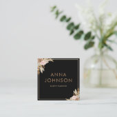 Boho Pampas Floral Black Quadratische Visitenkarte (Stehend Vorderseite)