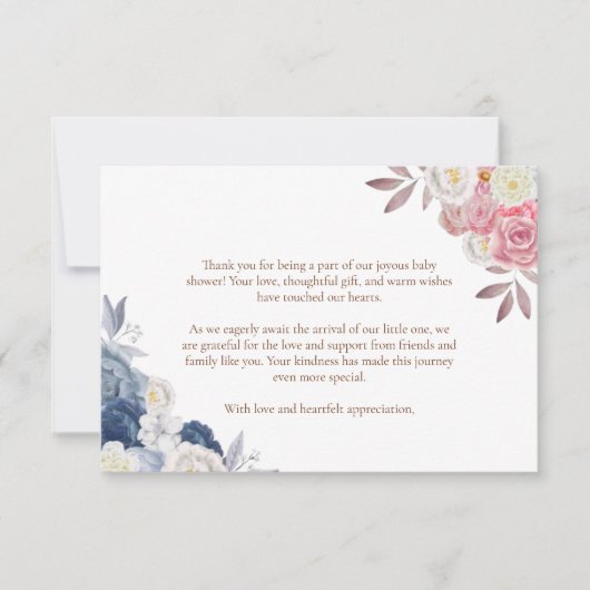 Boho Pampas Floral Blue & pINK Baby Dusche Danke (Vorderseite)