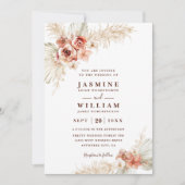 Boho Pampas Floral Elegantes Chic QR-Code Hochzeit Einladung (Vorderseite)