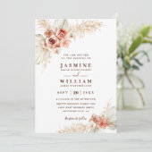 Boho Pampas Floral Elegantes Chic QR-Code Hochzeit Einladung (Stehend Vorderseite)