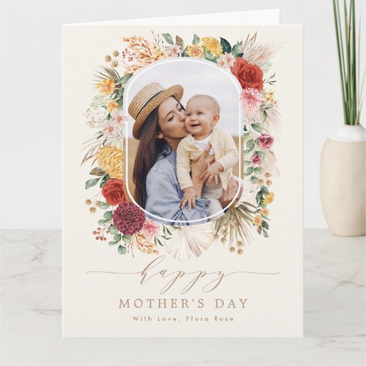 Boho Pampas Floral Happy Mother Day Card Karte (Vorderseite)