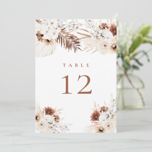 Boho Pampas Floral Tischnummer (Stehend Vorderseite)