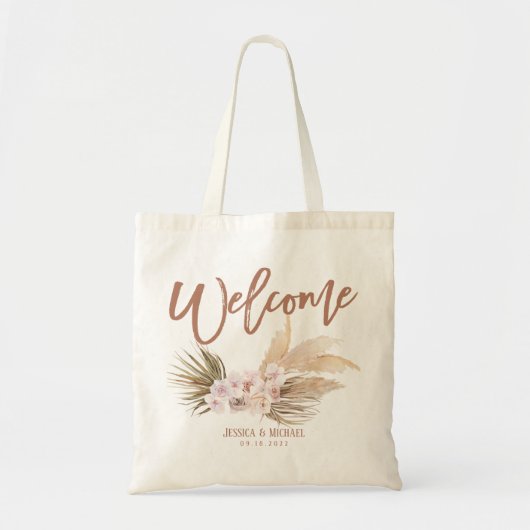 Boho Pampas Floral Wedding Welcome Tragetasche (Vorne)