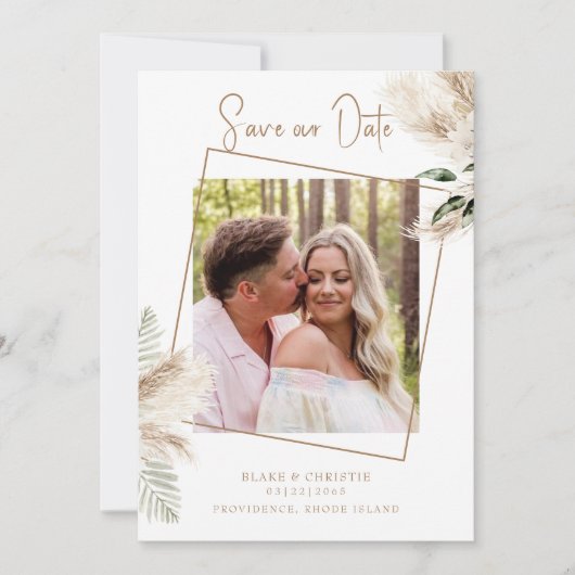 Boho Pampas Foliage Foto Wedding Save The Date (Vorderseite)