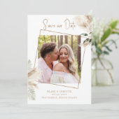 Boho Pampas Foliage Foto Wedding Save The Date (Stehend Vorderseite)
