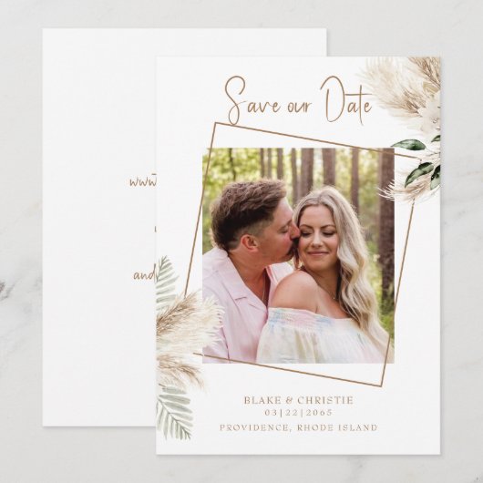 Boho Pampas Foliage Foto Wedding Save The Date (Vorne/Hinten)