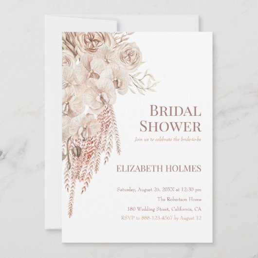 Boho Pampas Garden Bridal Dusche Einladung (Vorderseite)