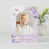 Boho Pampas Gedenkstätte für Lila Foto Dankeskarte (Stehend Vorderseite)