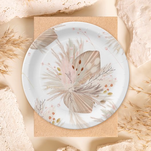 Boho Pampas getrocknetes Gras Wasserfarbmuster Wüs Pappteller