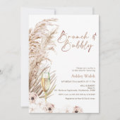 Boho Pampas Glass Brunch Bubbly Brautparty Einladung (Vorderseite)