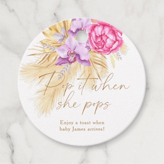 Boho pampas gras - Baby-Dusche Pop Geschenkanhänger (Vorderseite)