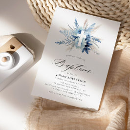 Boho Pampas Gras blaue Blumenkreuzung Taufe Einladung