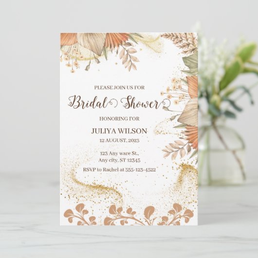 Boho Pampas Gras Brautdusche Einladung (Stehend Vorderseite)