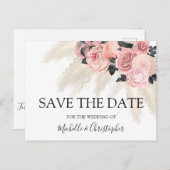  Boho Pampas Gras Floral Save the Date Postkarte (Vorne/Hinten)
