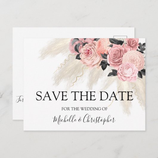  Boho Pampas Gras Floral Save the Date Postkarte (Vorne/Hinten)