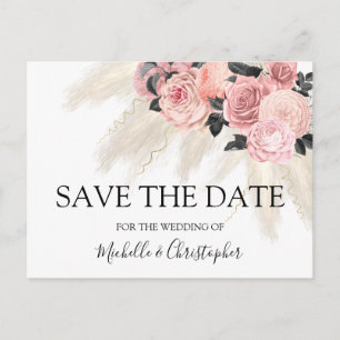 Boho Pampas Gras Floral Save the Date Postkarte