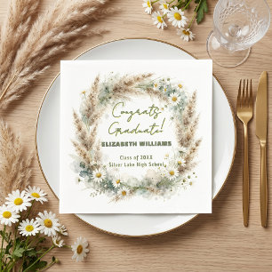 Boho Pampas Gras Gänseblümchen Aquarell Abschluss Serviette