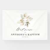 Boho Pampas Gras Grüne Blumenkreuz Taufe Banner (Horizontal)