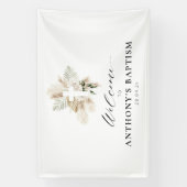 Boho Pampas Gras Grüne Blumenkreuz Taufe Banner (Vertikal)