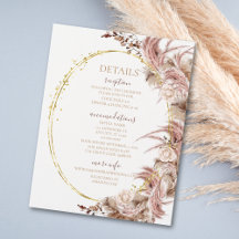 Boho Pampas Gras Hochzeitsdetails Beilagekarte
