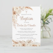 Boho Pampas Gras Katholische Tauf Einladung (Stehend Vorderseite)