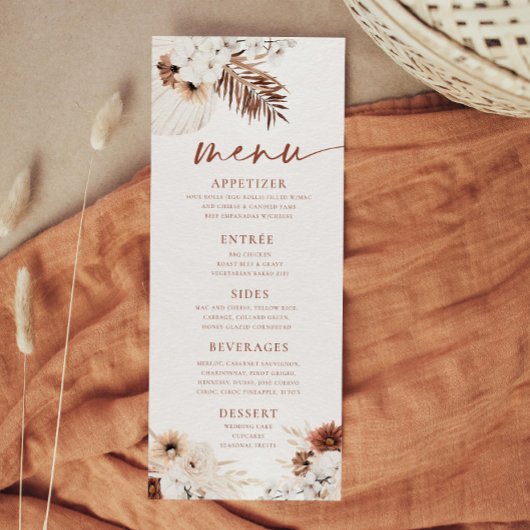 Boho Pampas Gras Menü Menükarte