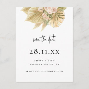Boho Pampas Gras Palmen Blumen Blush Save The Date Einladungspostkarte