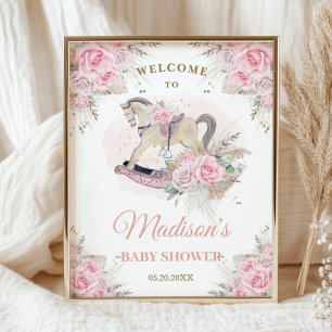 Boho Pampas Gras Rosa Blumen Schaukelpferd Baby Poster